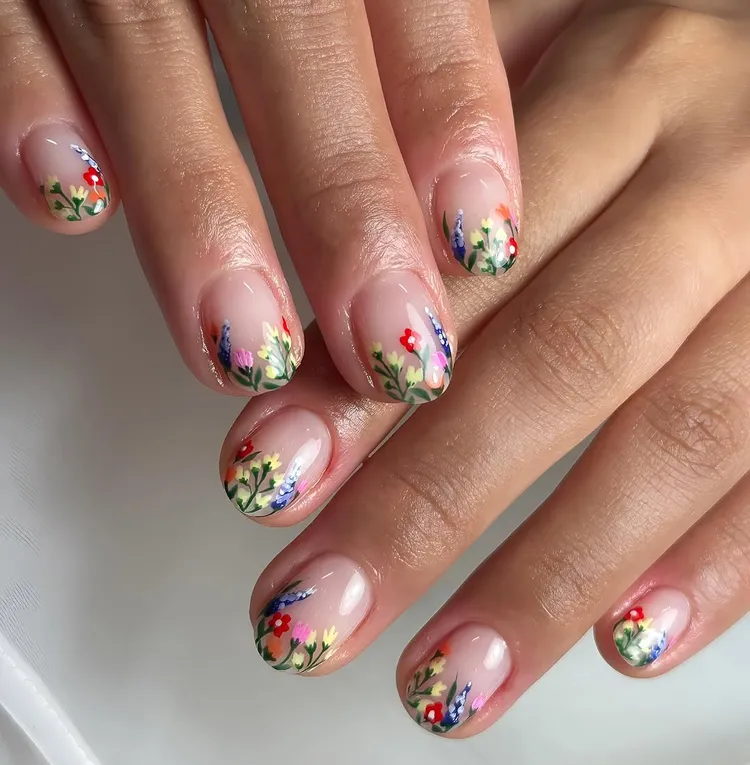 Spring Nail Designs with Rhinestones